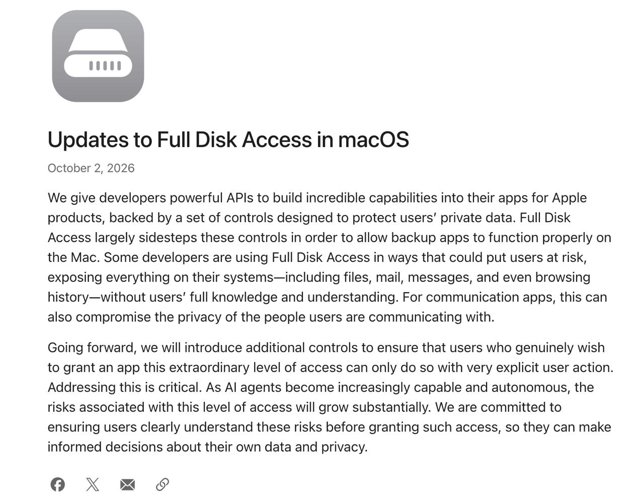 🍏 苹果将收紧 macOS “完全磁盘访问”权限