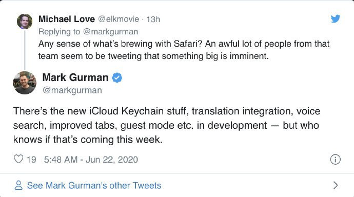 新版 Safari 可能加入的功能:更多 iCloud 钥匙串功能,语文翻译,语音搜寻,改进标签,访客模式等。 @ 林…
